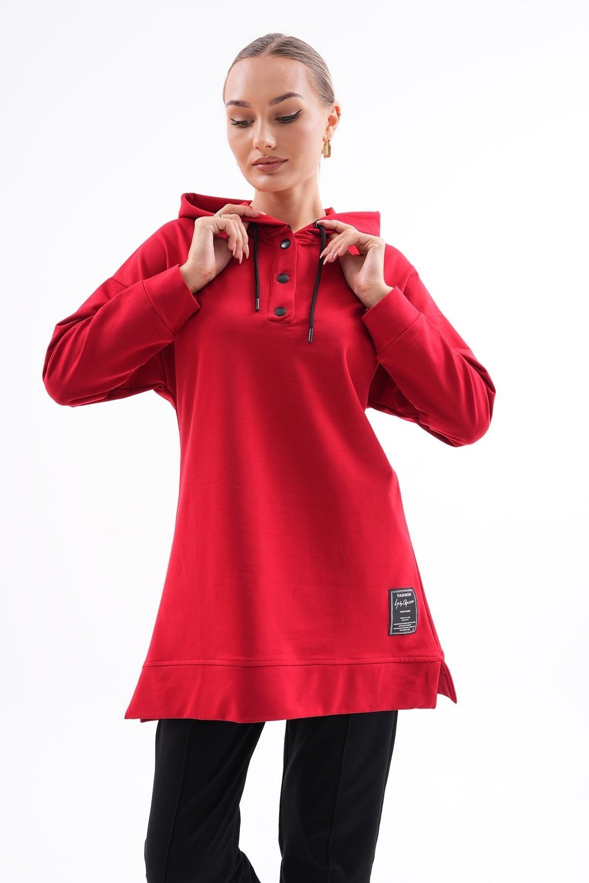 Kırmızı Spor İkili Sweat-tunik Pantolon Tesettür Eşofman - Westbound