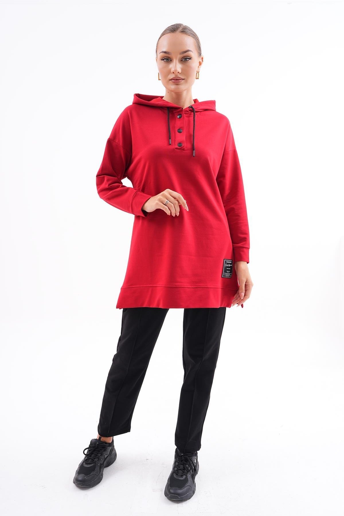 Kırmızı Spor İkili Sweat-tunik Pantolon Tesettür Eşofman - Westbound