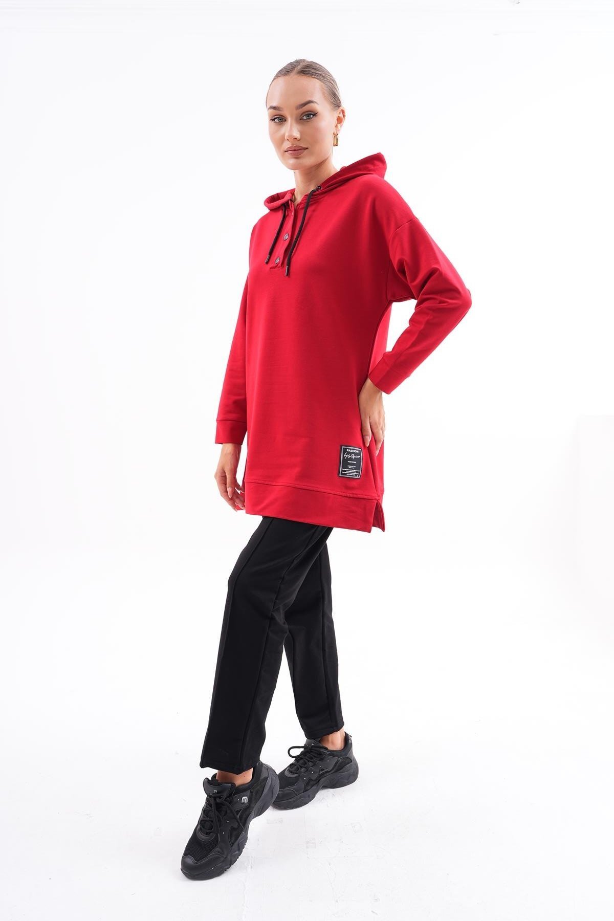 Kırmızı Spor İkili Sweat-tunik Pantolon Tesettür Eşofman - Westbound