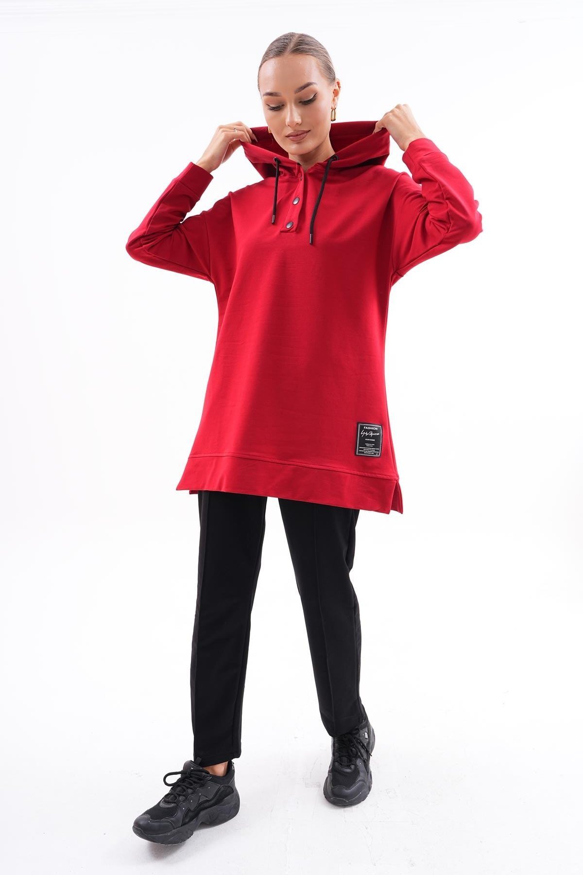 Kırmızı Spor İkili Sweat-tunik Pantolon Tesettür Eşofman - Westbound