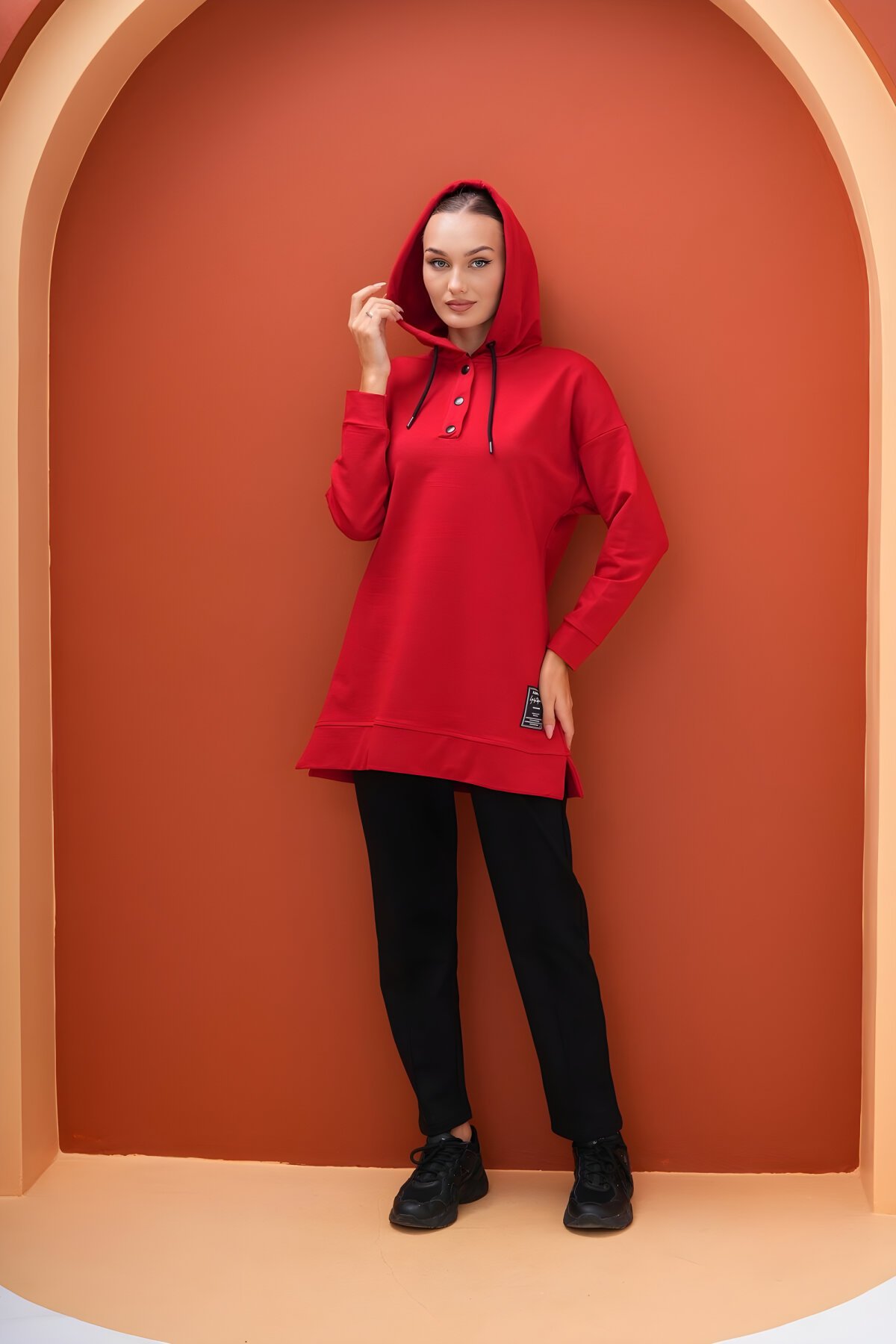 Kırmızı Spor İkili Sweat-tunik Pantolon Tesettür Eşofman - Westbound