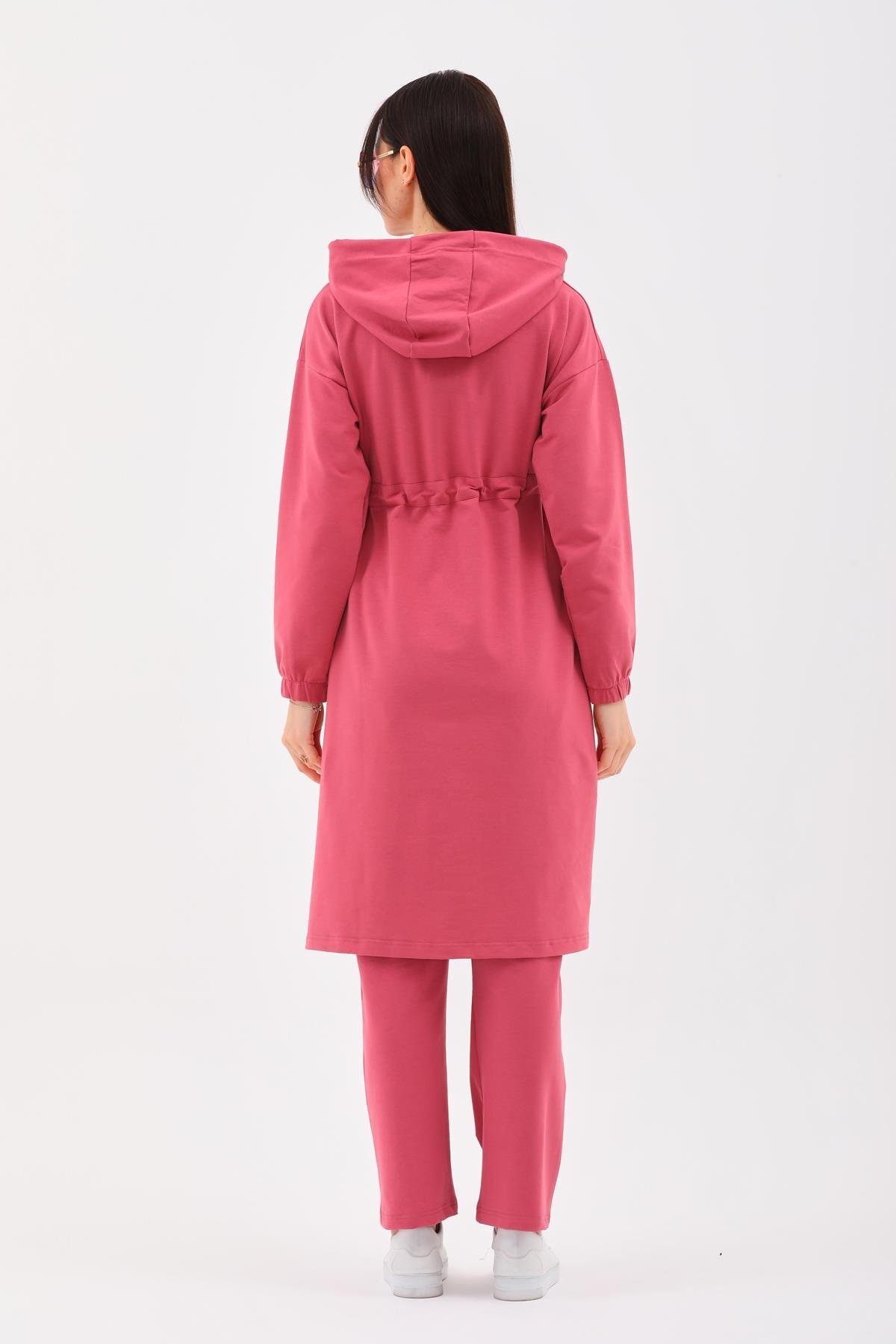 Trenchcoat-Style Modest Tracksuit Set - Pomegranate - Westbound