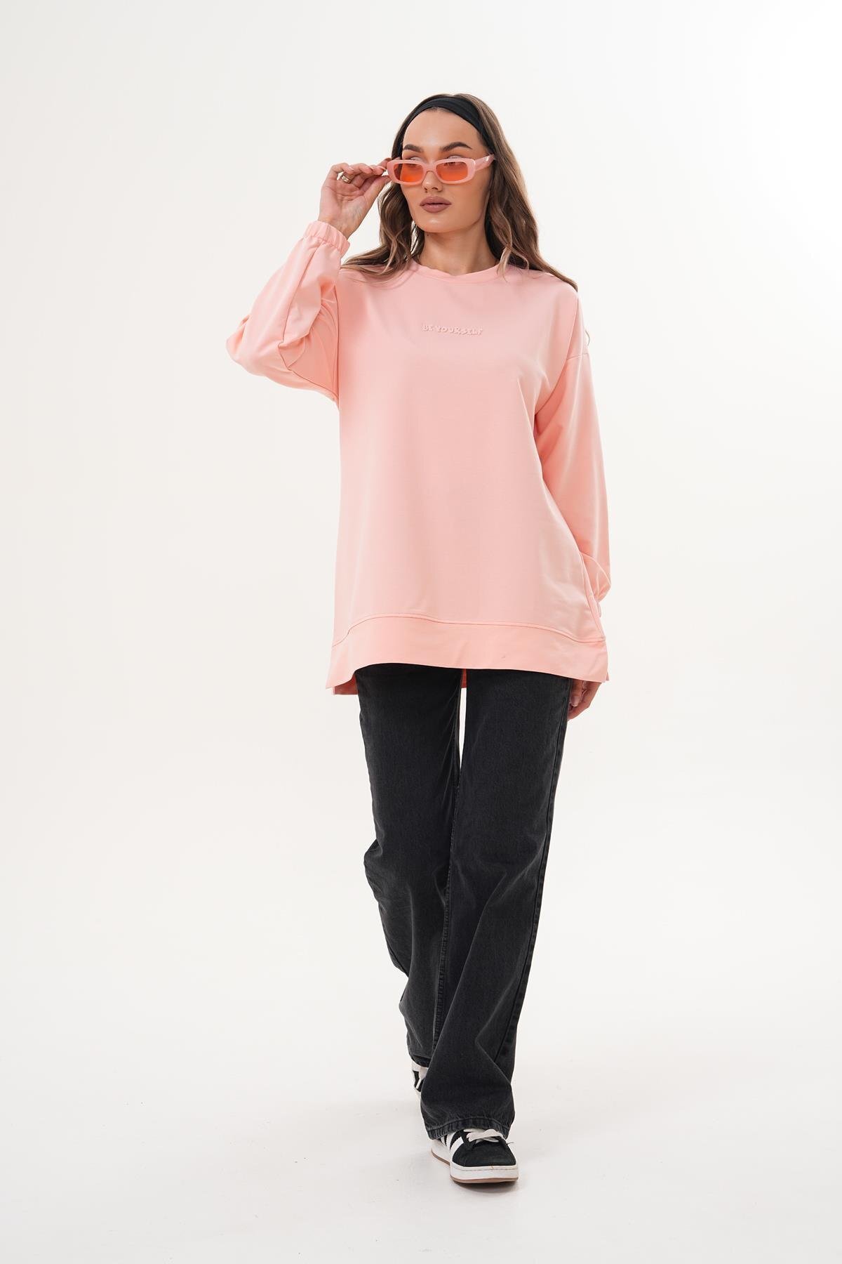 Pudra Be Yourself Uzun Kol Bisiklet Yaka Sweatshirt Tesettür Tunik - Westbound