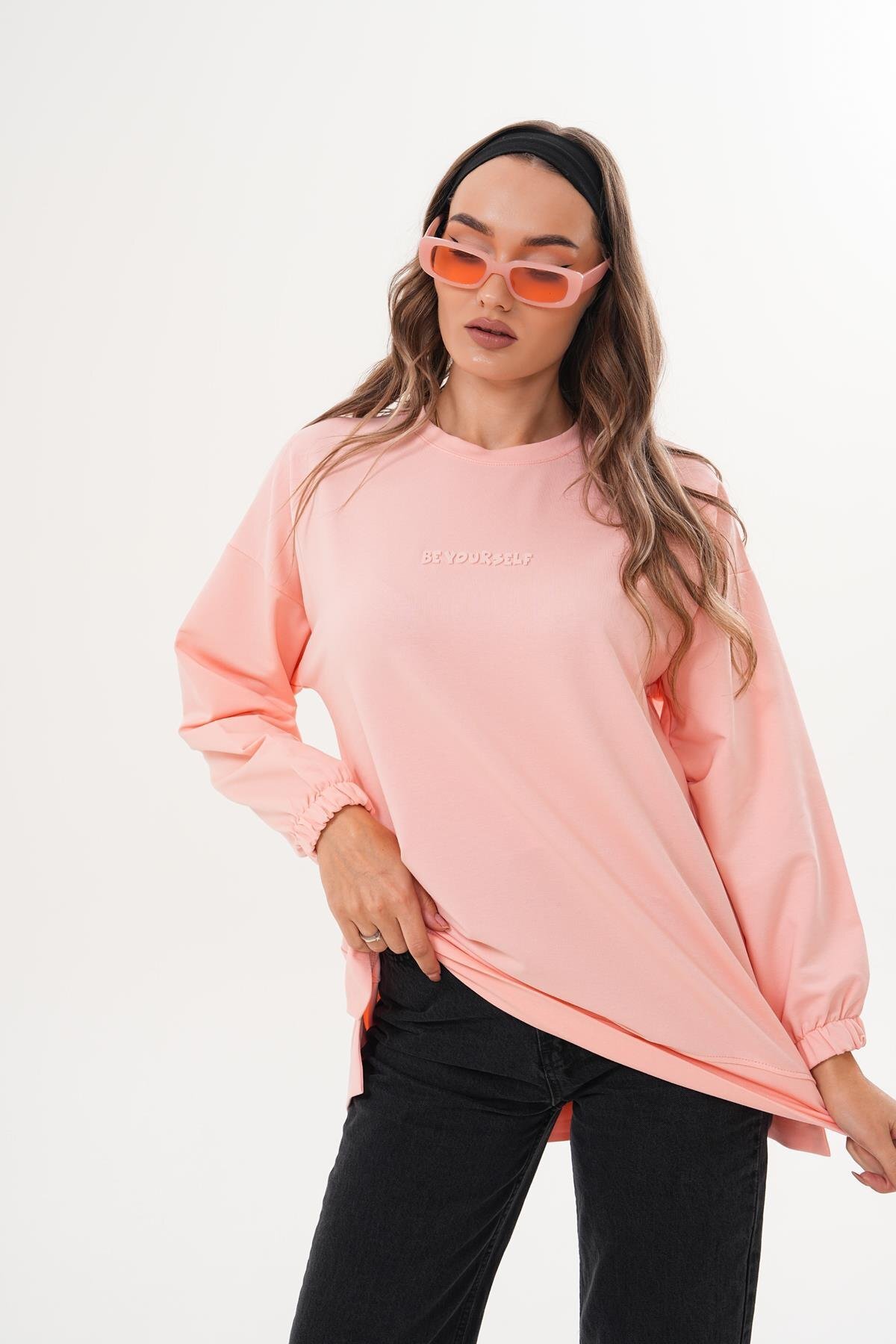 Pudra Be Yourself Uzun Kol Bisiklet Yaka Sweatshirt Tesettür Tunik - Westbound