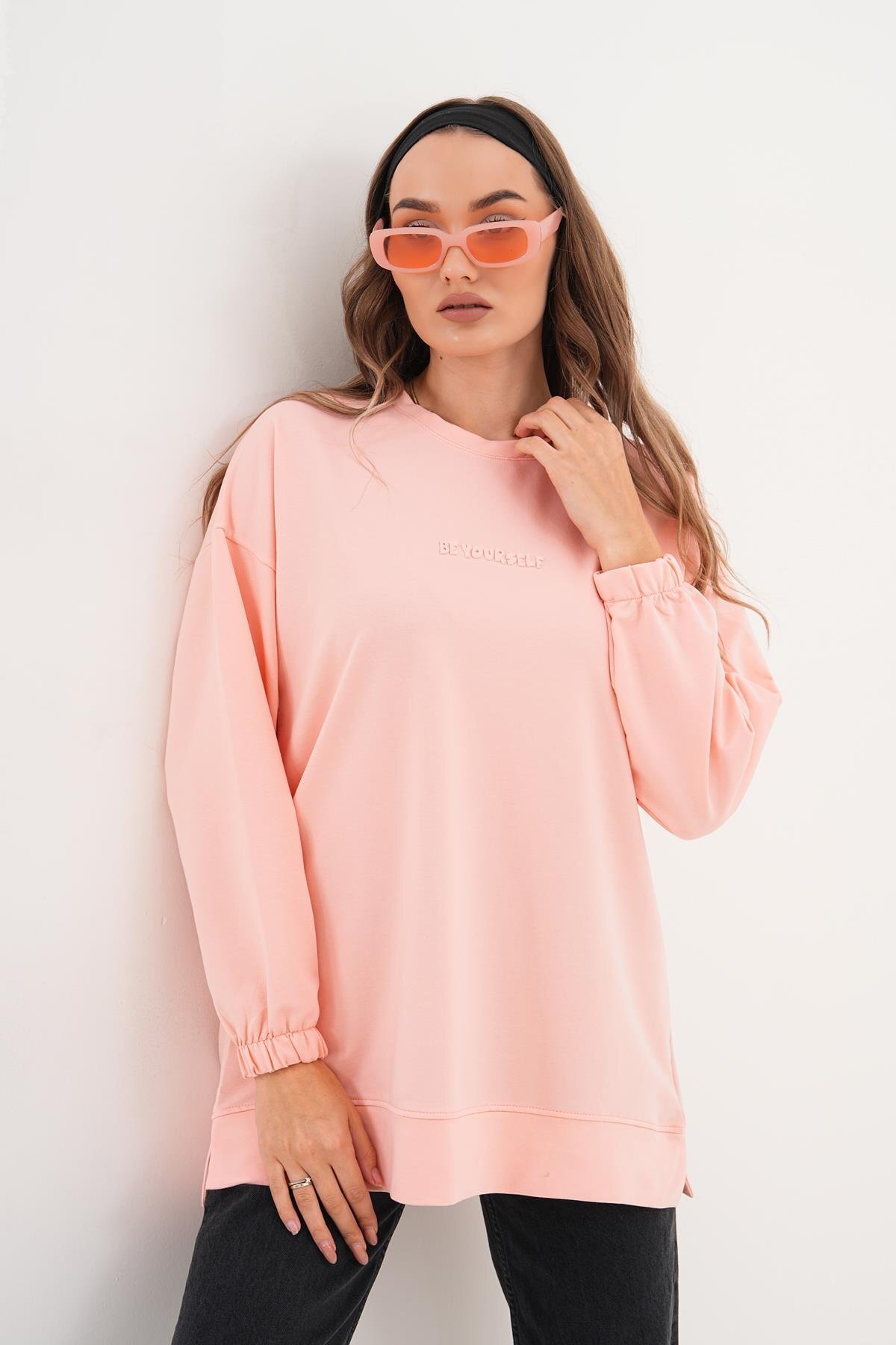 Pudra Be Yourself Uzun Kol Bisiklet Yaka Sweatshirt Tesettür Tunik - Westbound