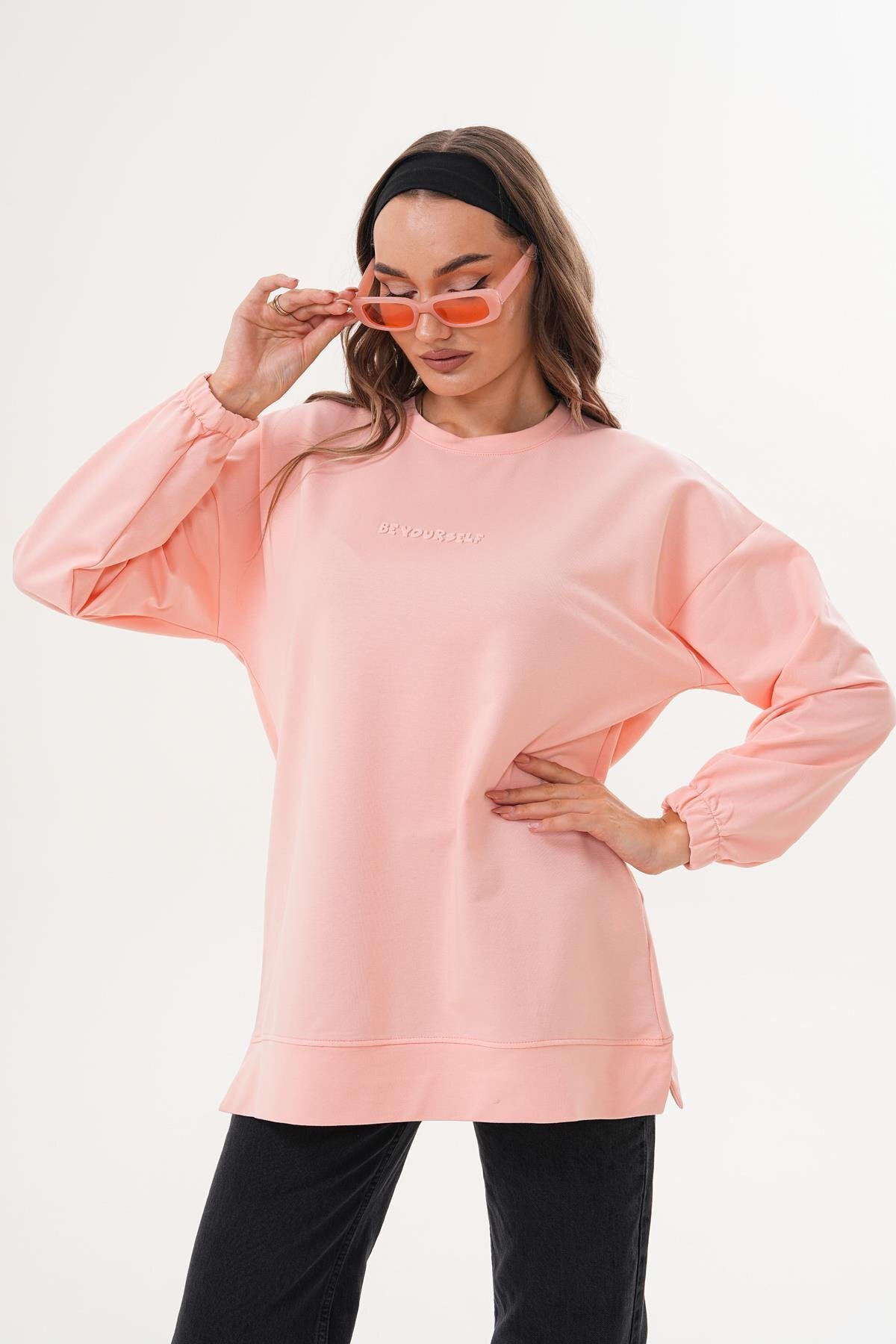 Pudra Be Yourself Uzun Kol Bisiklet Yaka Sweatshirt Tesettür Tunik - Westbound