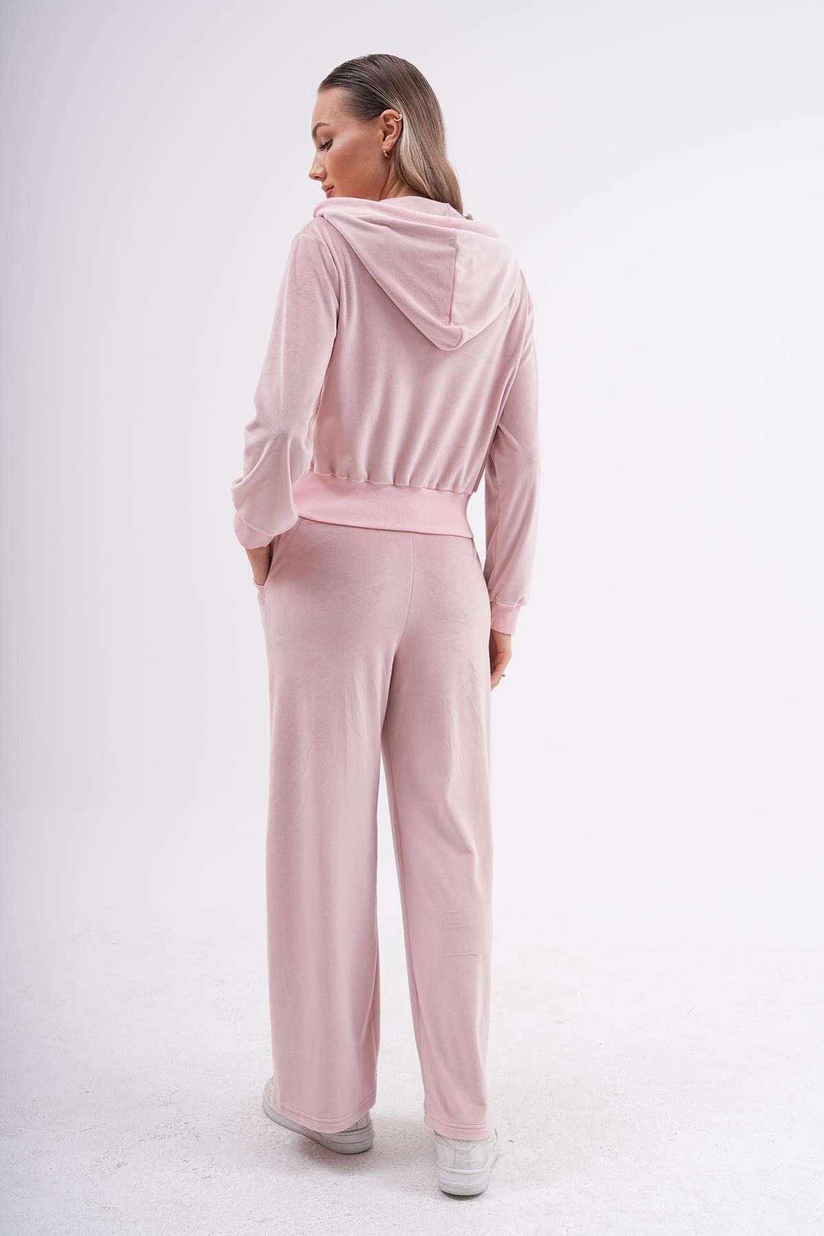 Palazzo Leg Soft Velvet Two-Piece Modest Tracksuit - Powder Pink - Westbound