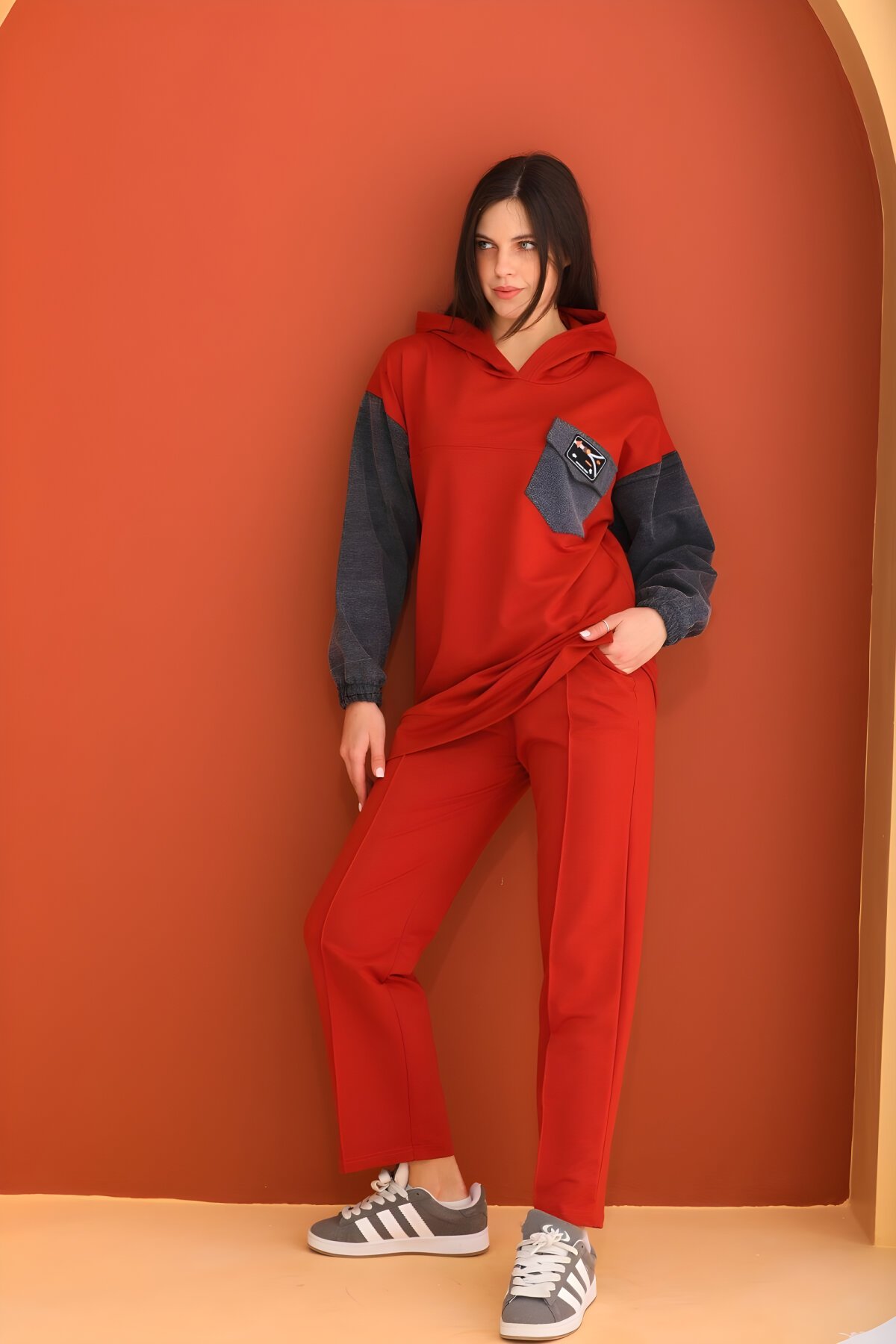 Taba Spor İkili Kolları Kot Detaylı Takım - Westbound