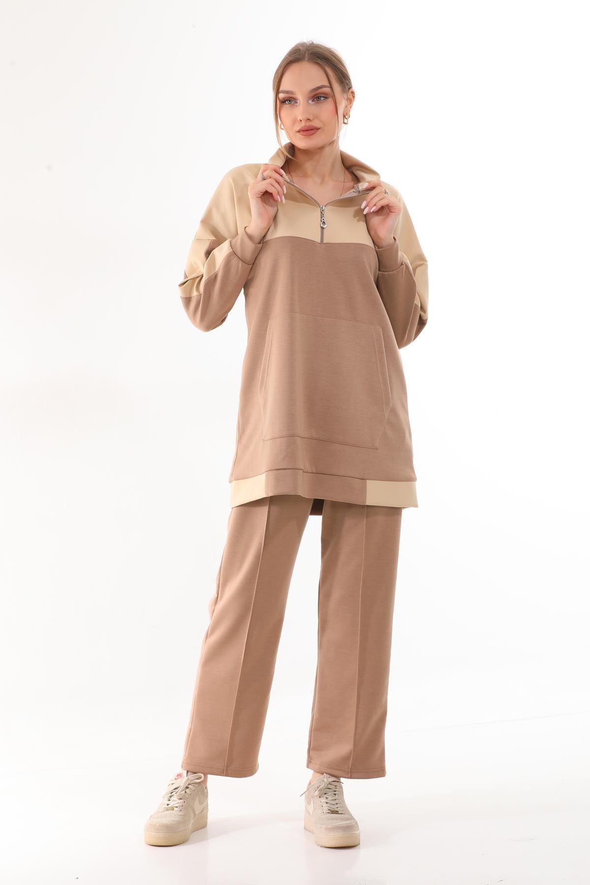 Sporty Two-Piece Modest Tracksuit - Mink Patterned - Westbound