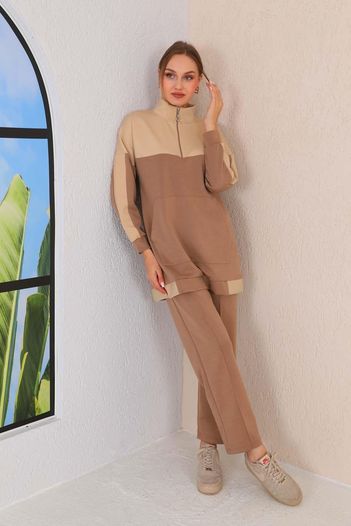 Sporty Two-Piece Modest Tracksuit - Mink Patterned - Westbound