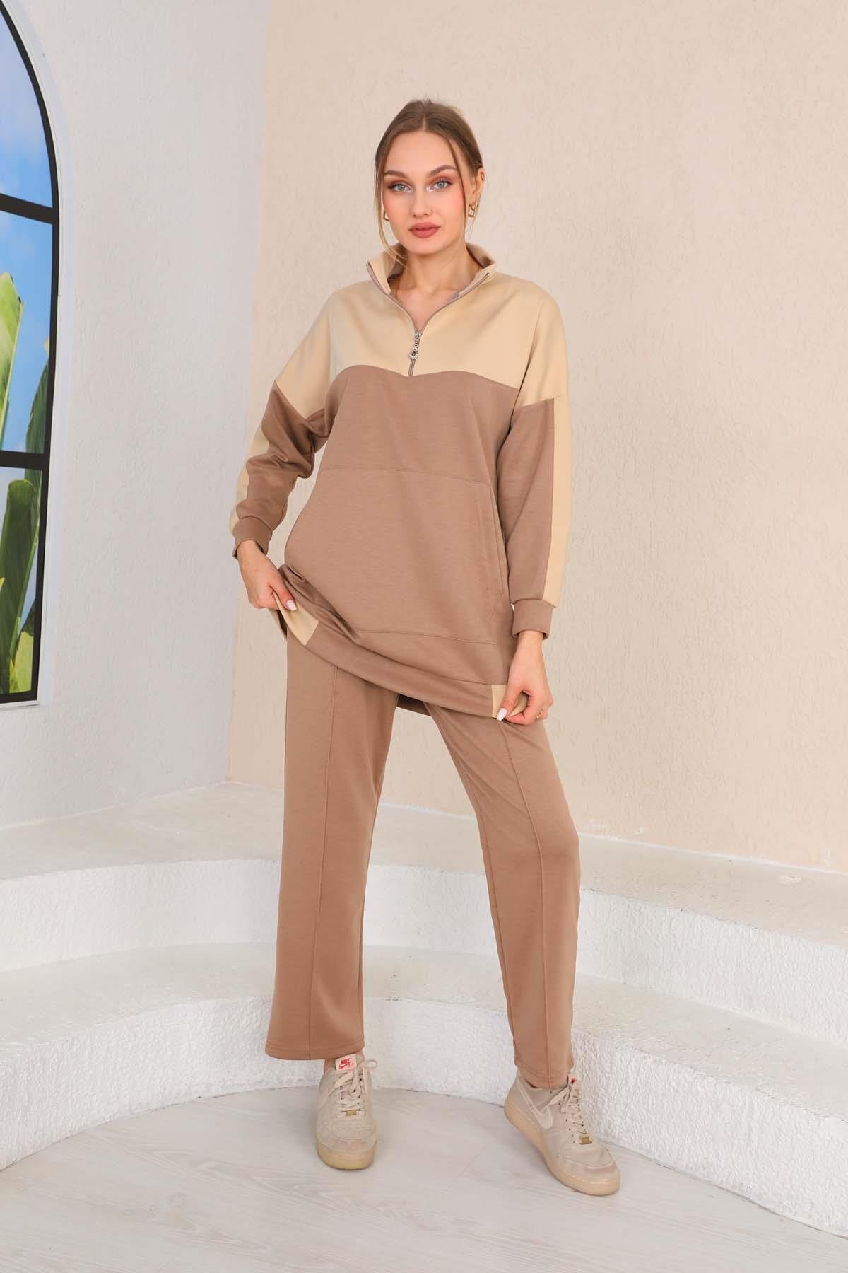 Sporty Two-Piece Modest Tracksuit - Mink Patterned - Westbound