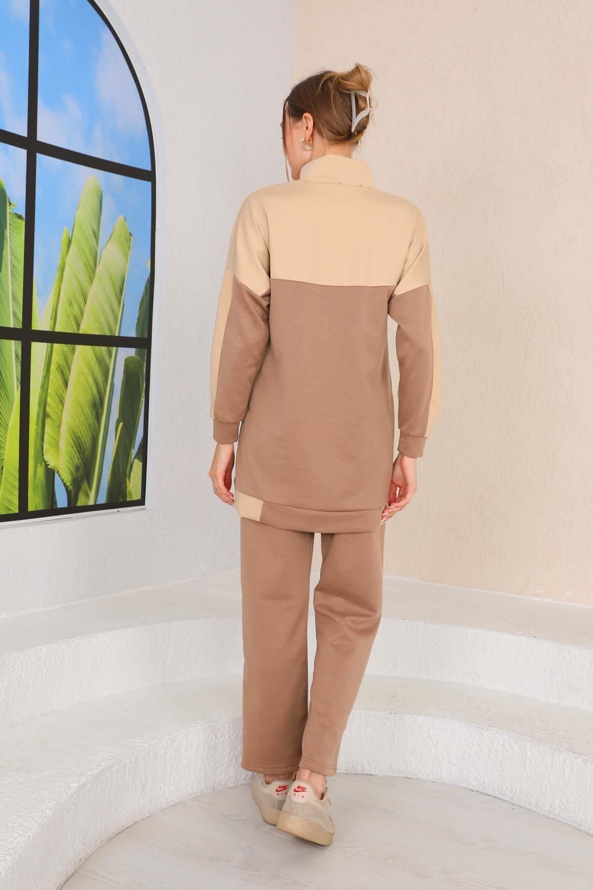 Sporty Two-Piece Modest Tracksuit - Mink Patterned - Westbound