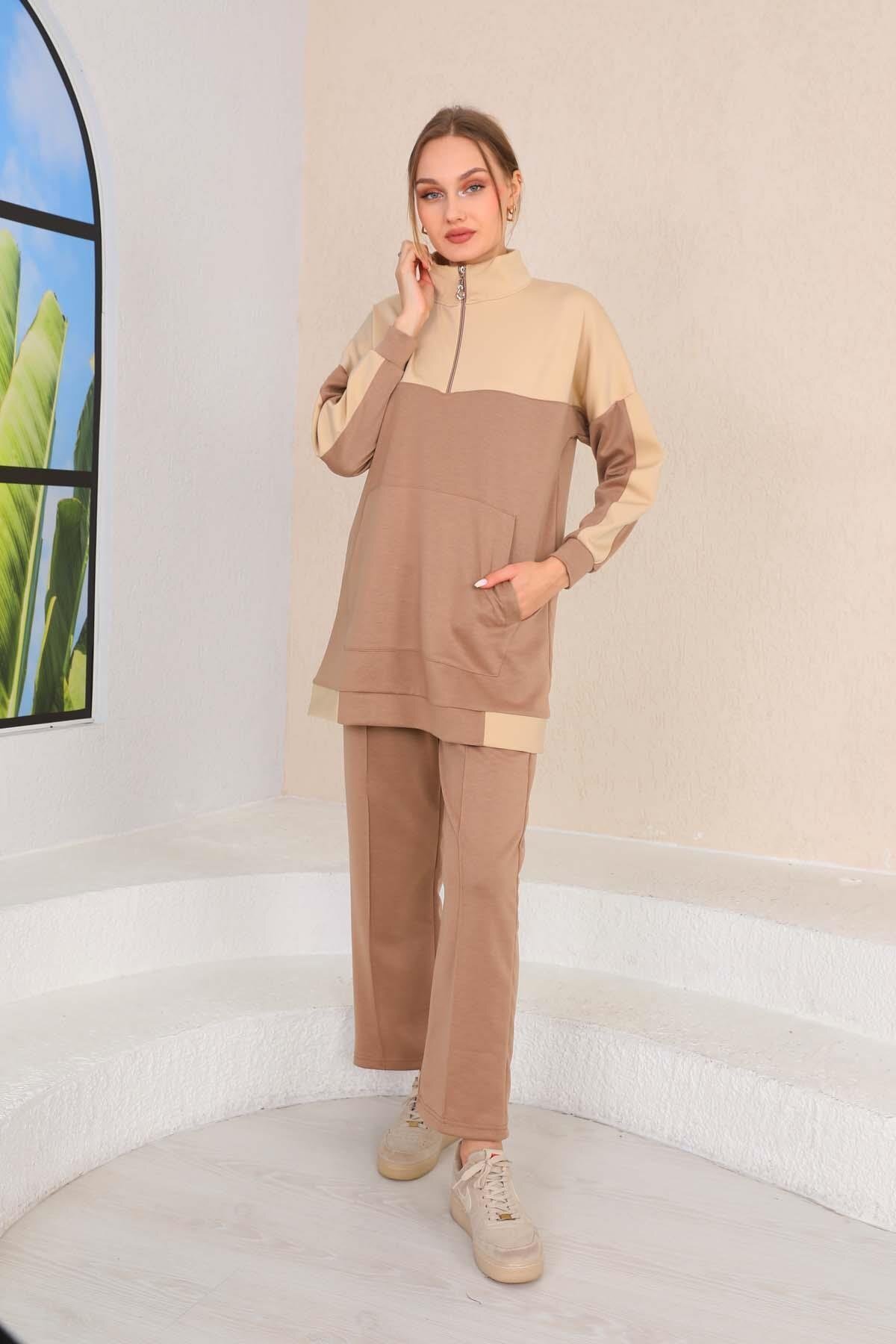 Sporty Two-Piece Modest Tracksuit - Mink Patterned - Westbound