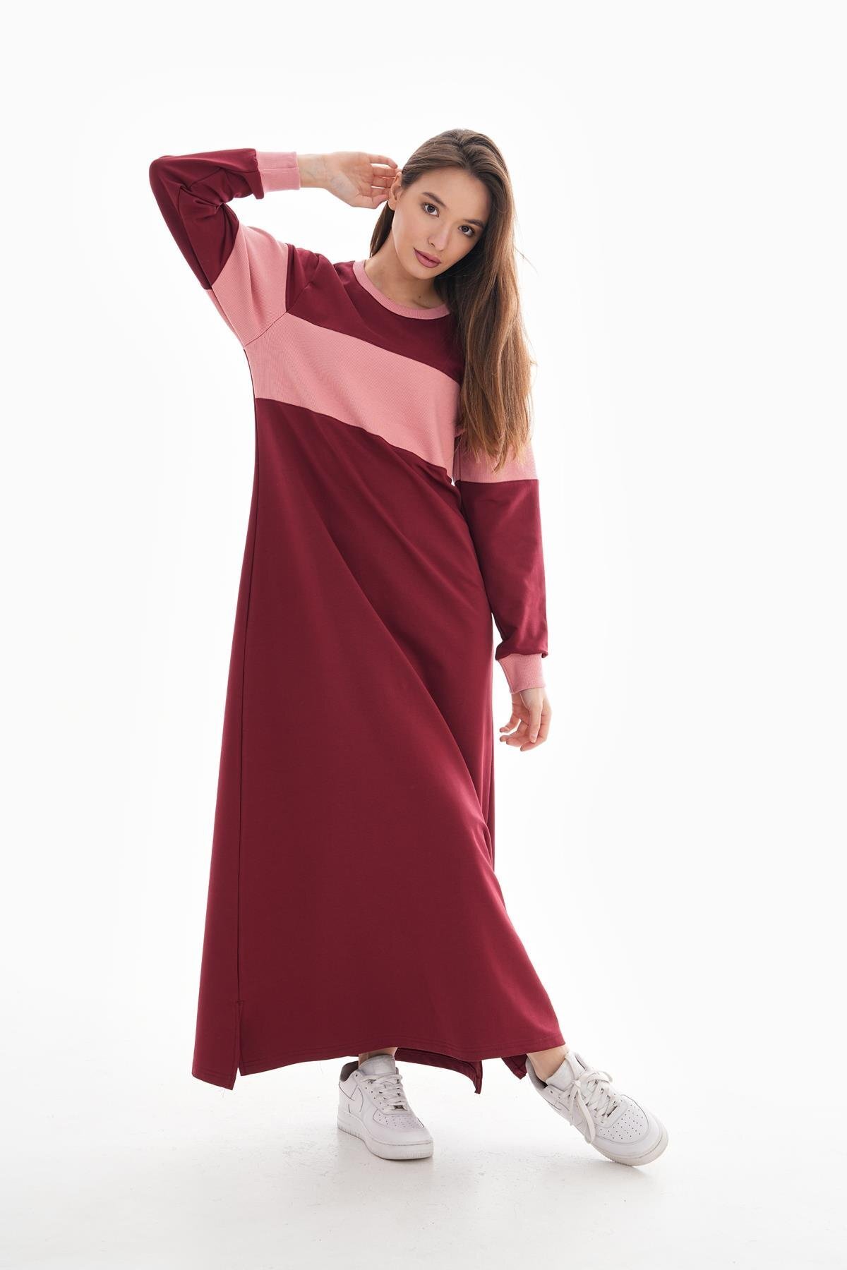 فستان محتشم رياضي بكتل لونية بلون المشمشي مع تفاصيل ريب - Westbound