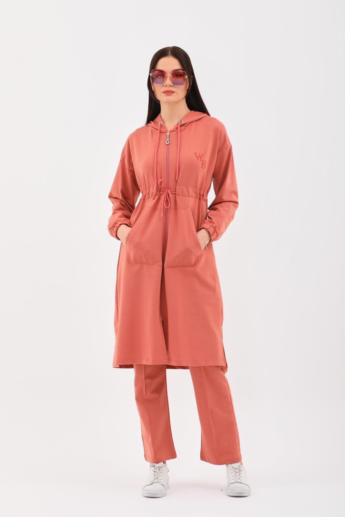 Trench Style Modest Tracksuit Set - Apricot - Westbound