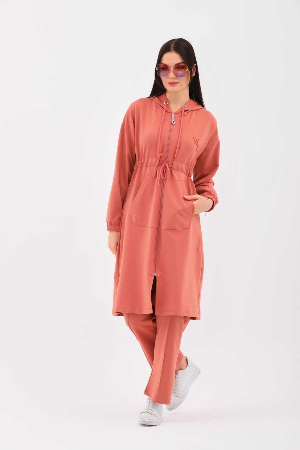 Trench Style Modest Tracksuit Set - Apricot - Westbound