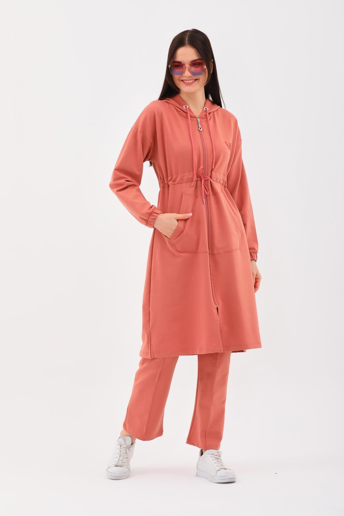 Trench Style Modest Tracksuit Set - Apricot - Westbound