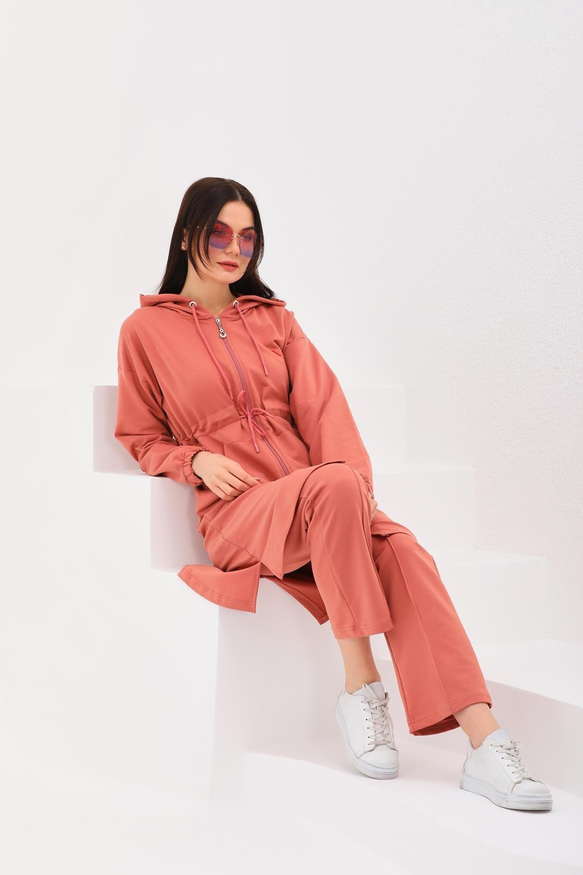 Trench Style Modest Tracksuit Set - Apricot - Westbound
