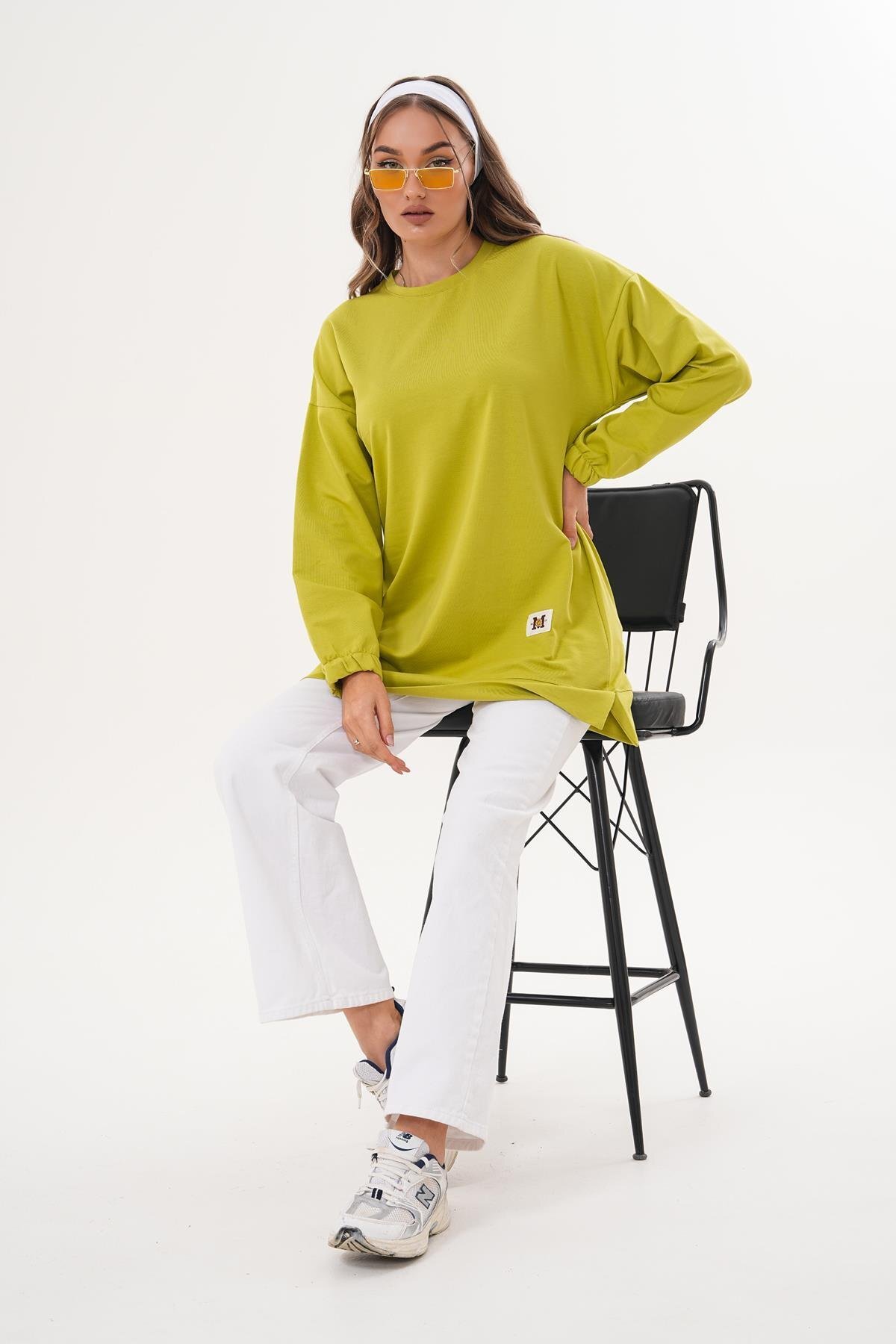 Yeşil Bisiklet Yaka Uzun Kol Basic Sweatshirt Tesettür Tunik - Westbound