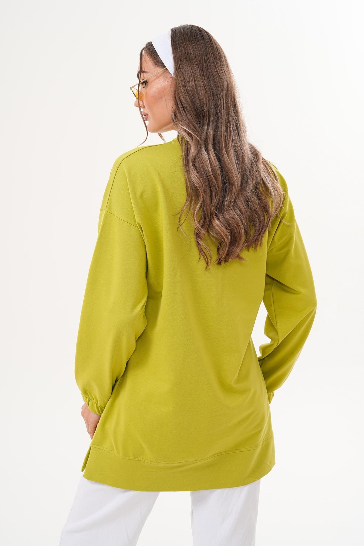 Yeşil Bisiklet Yaka Uzun Kol Basic Sweatshirt Tesettür Tunik - Westbound
