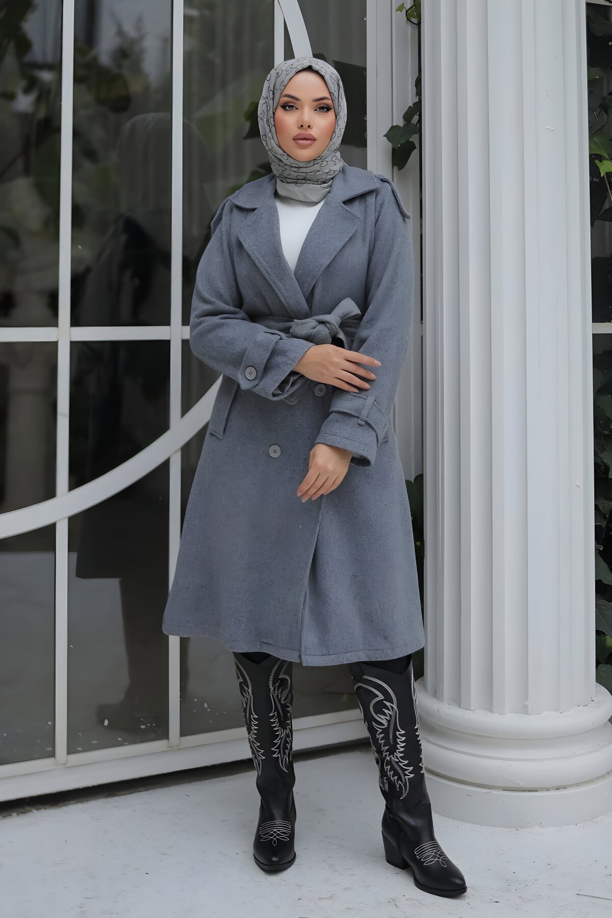 Gri Kaşe Apolet Detaylı Kaban - Misskayle