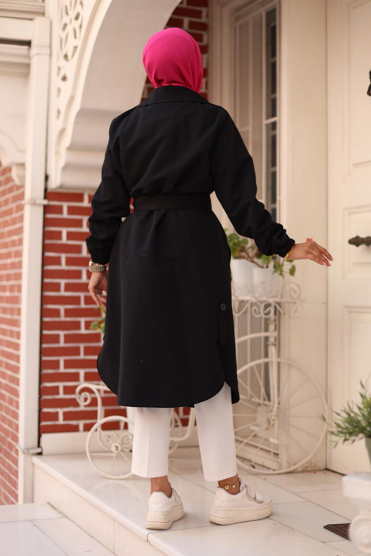 Epaulet Detail Trench Coat - Black - Misskayle