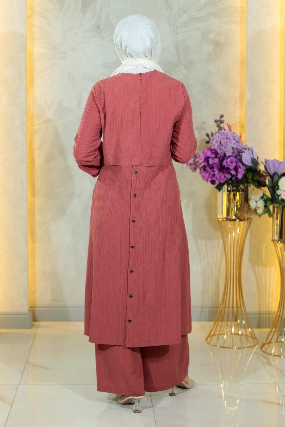 Two-Piece Buttoned Modest Set - Dusty Rose - Modamihram