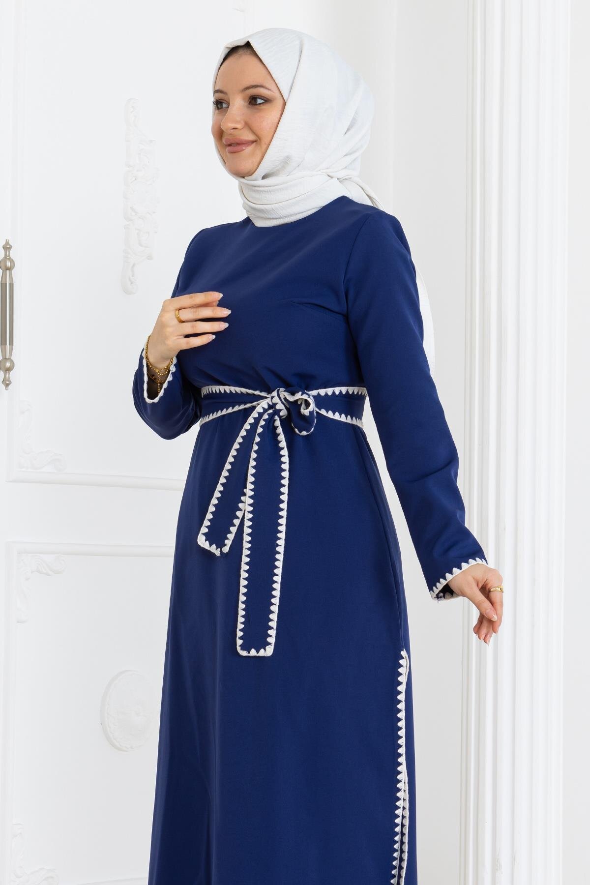 Double Belted Blanket Stitch Modest Set - Indigo - Modamihram