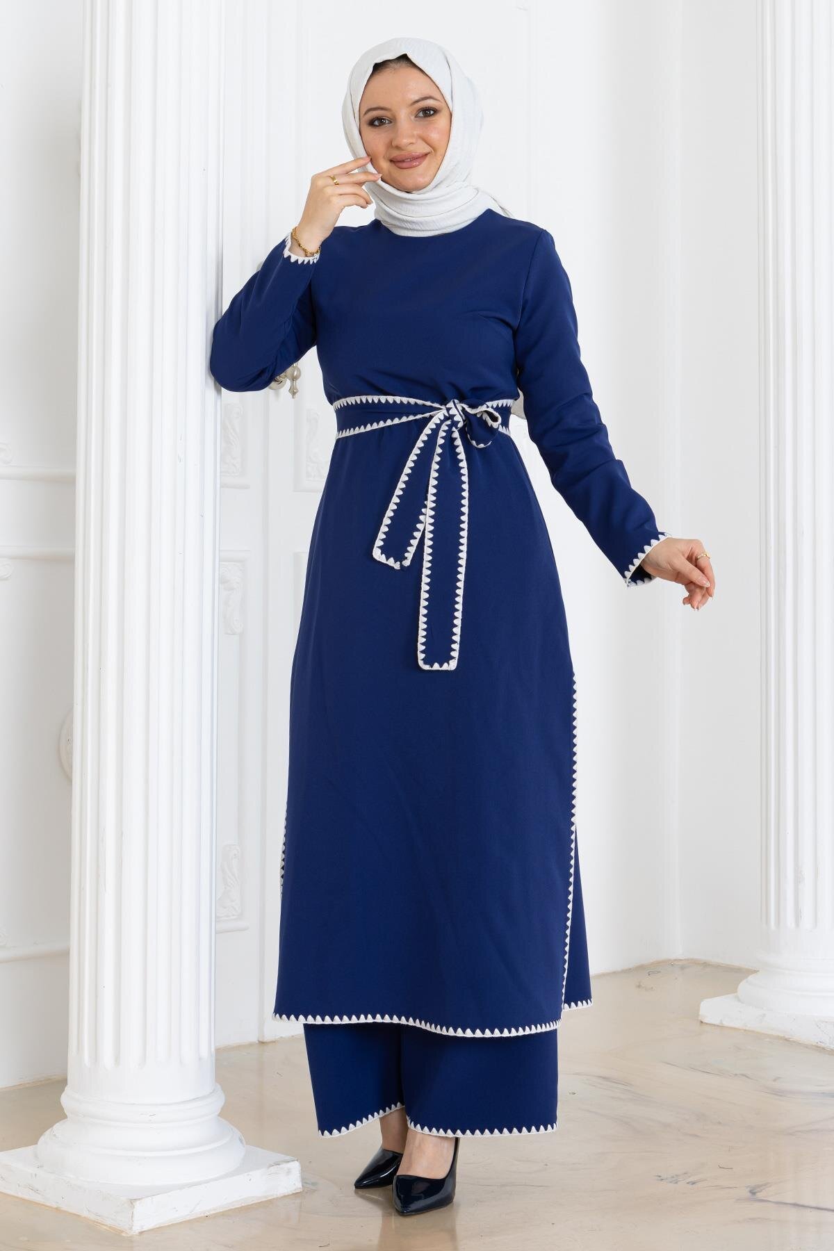 Double Belted Blanket Stitch Modest Set - Indigo - Modamihram