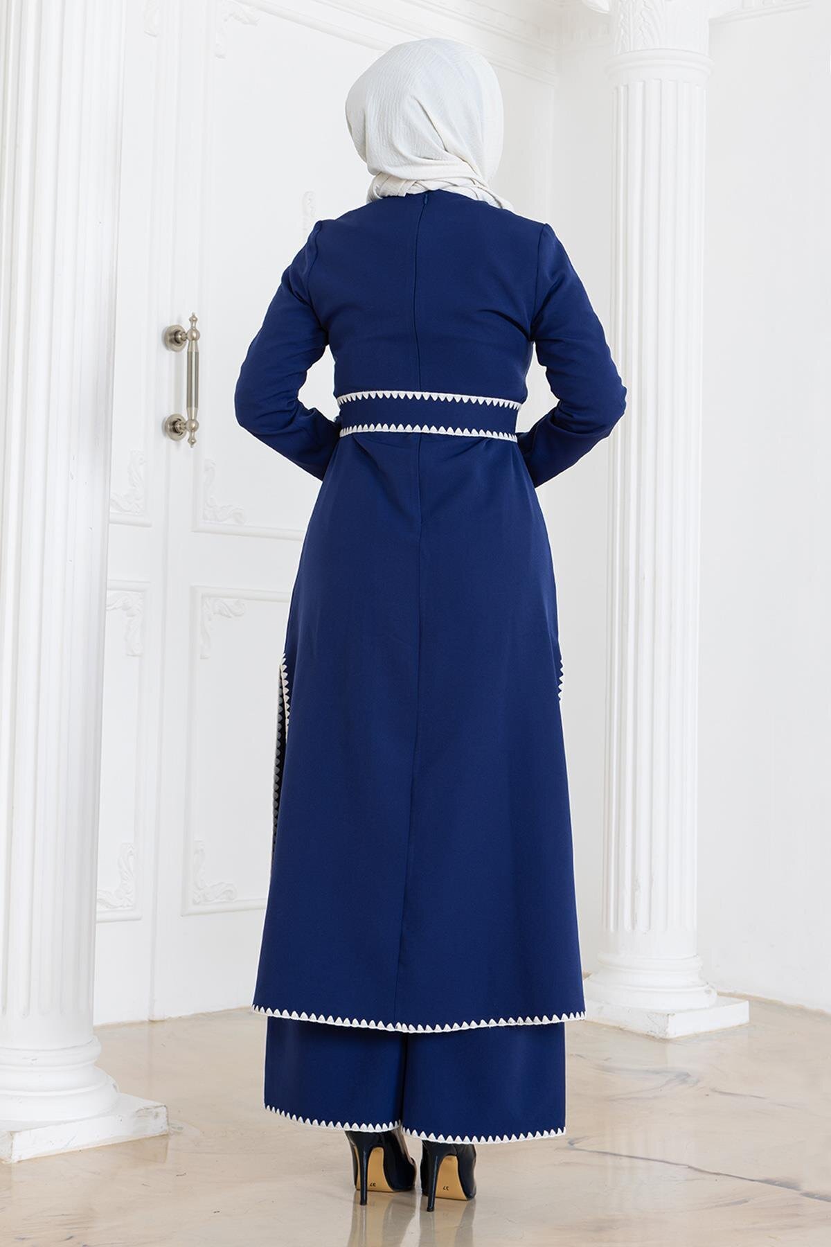 Double Belted Blanket Stitch Modest Set - Indigo - Modamihram