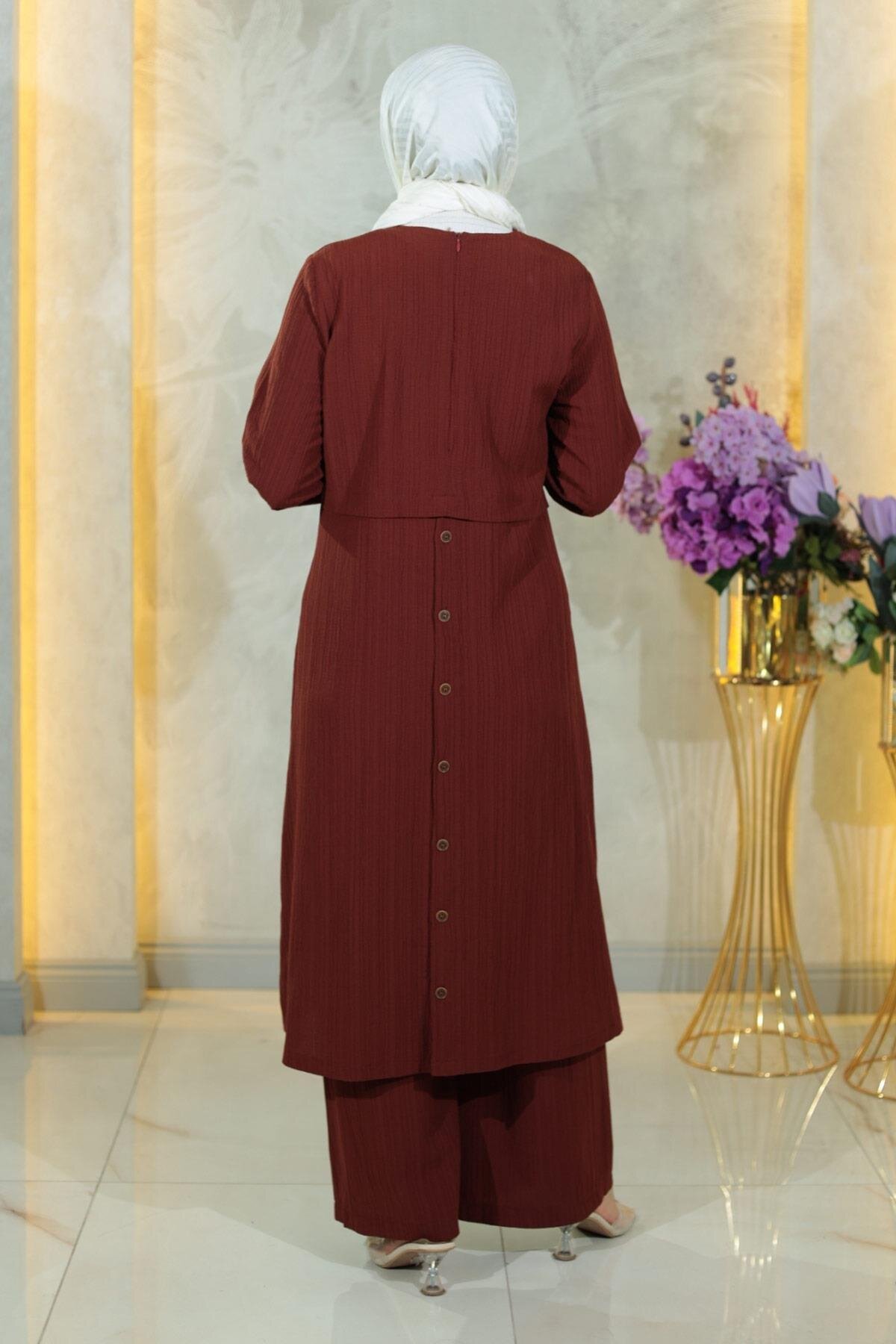 Double-Buttoned Set - Brown - Modamihram