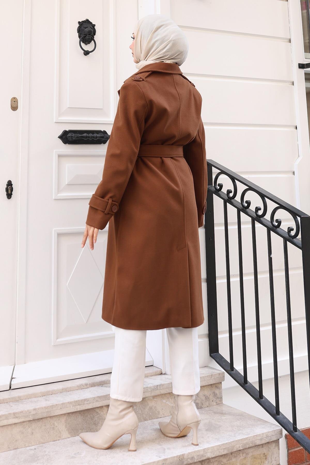 Melton Belted Coat - Brown - Modamihram