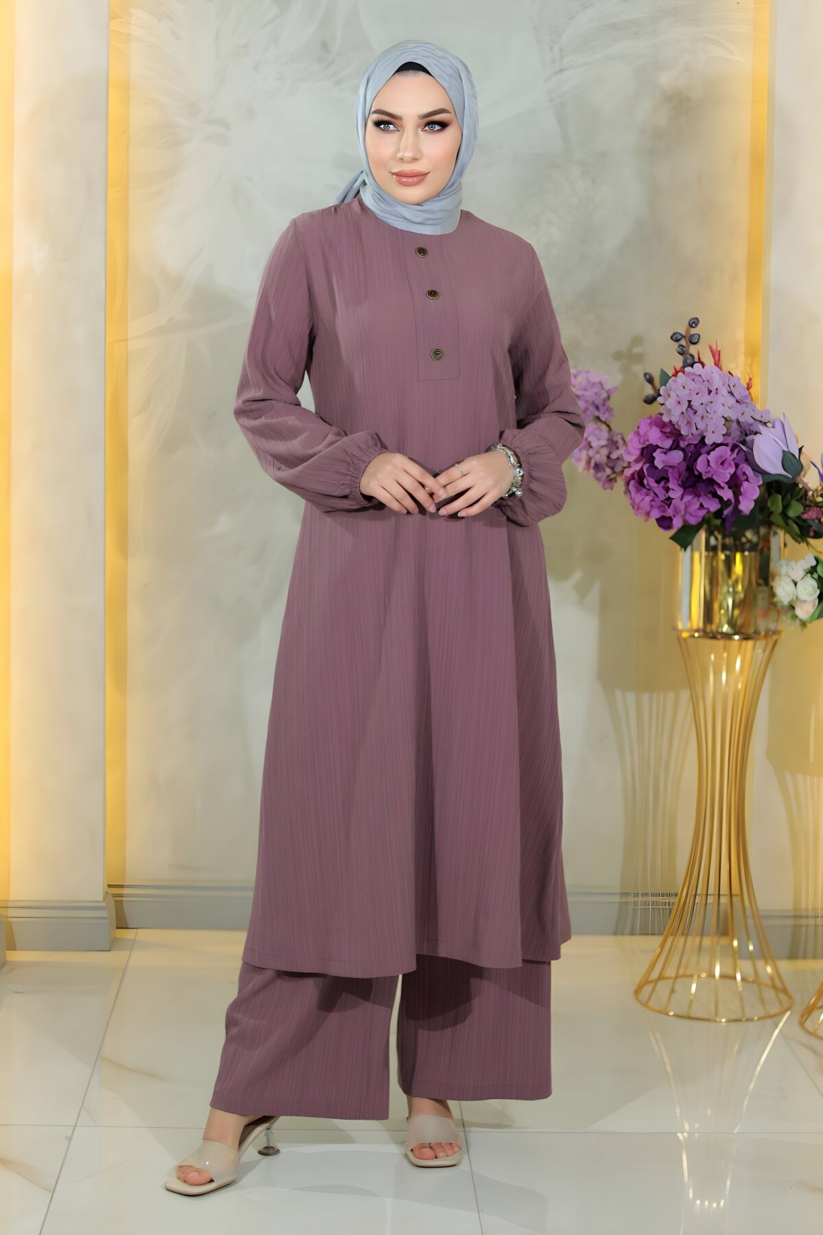 Lila İkili Düğmeli Takım - Modamihram