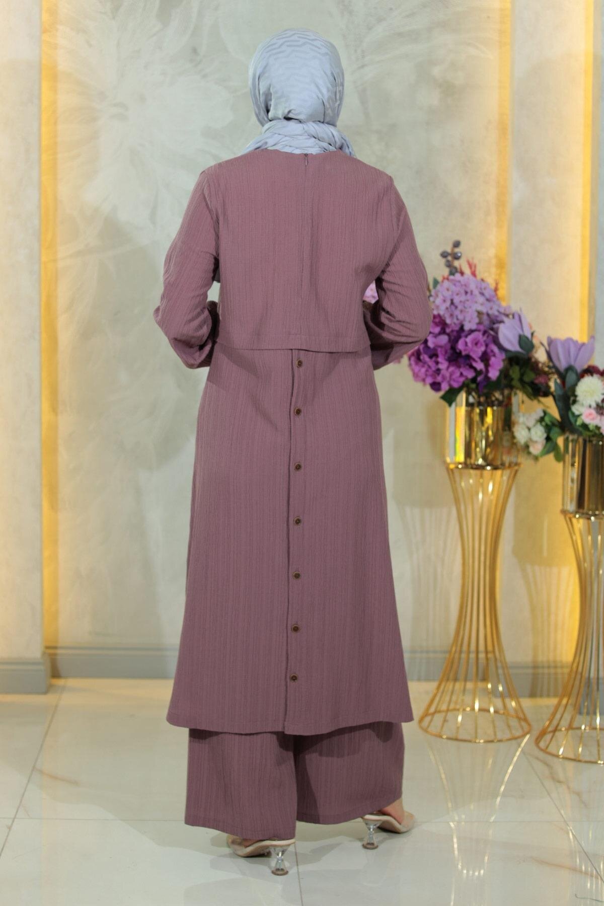 Two-Buttoned Two-Piece Set - Lilac - Modamihram