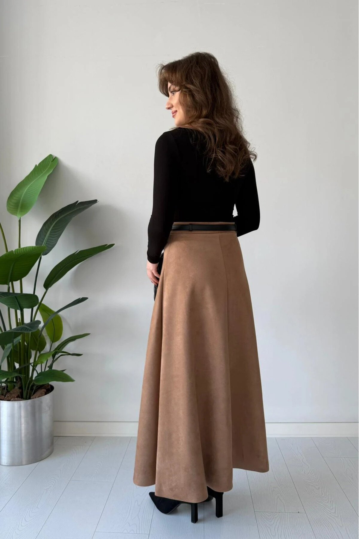 Flared Suede Skirt - Beige - MOZENA