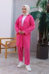 Fuşya Kimono İkili Bağlama Detaylı Tesettür Takım