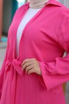 Fuşya Kimono İkili Bağlama Detaylı Tesettür Takım
