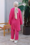 Fuşya Kimono İkili Bağlama Detaylı Tesettür Takım