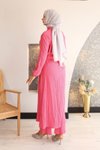 Fuşya Uzun Yırtmaç Detaylı İkili Tesettür Takım