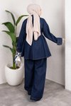 Koyu Mavi Kot İkili Apolet Detaylı Tesettür Takım