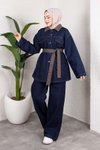 Koyu Mavi Kot İkili Yaka Detaylı Takım
