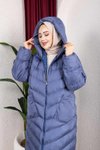 Mavi Şişme Kapüşonlu Cepli Mont