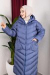 Mavi Şişme Kapüşonlu Cepli Mont
