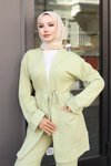 Mint Yeşili Kimono İkili Cep Detaylı Tesettür Takım
