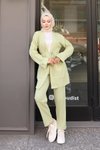 Mint Yeşili Kimono İkili Cep Detaylı Tesettür Takım
