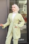 Mint Yeşili Kimono İkili Cep Detaylı Tesettür Takım