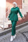 Yeşil İkili Ribana Detaylı Tesettür Takım