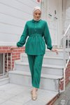 Yeşil İkili Taş Düğme Detaylı Tesettür Takım