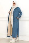Açık Mavi Kot Kapüşonlu Mont