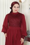 Bordo İkili Şifon Pulpayetli Tesettür Takım